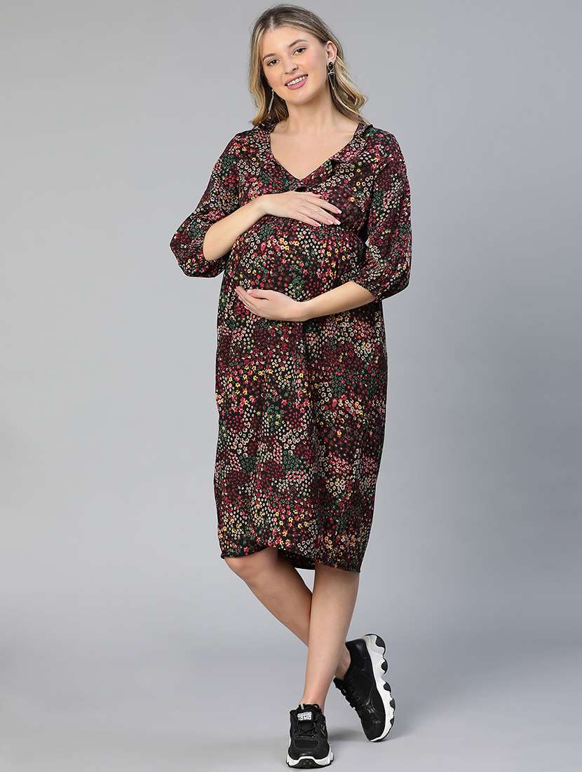 multi colored floral printed maternity wear dress