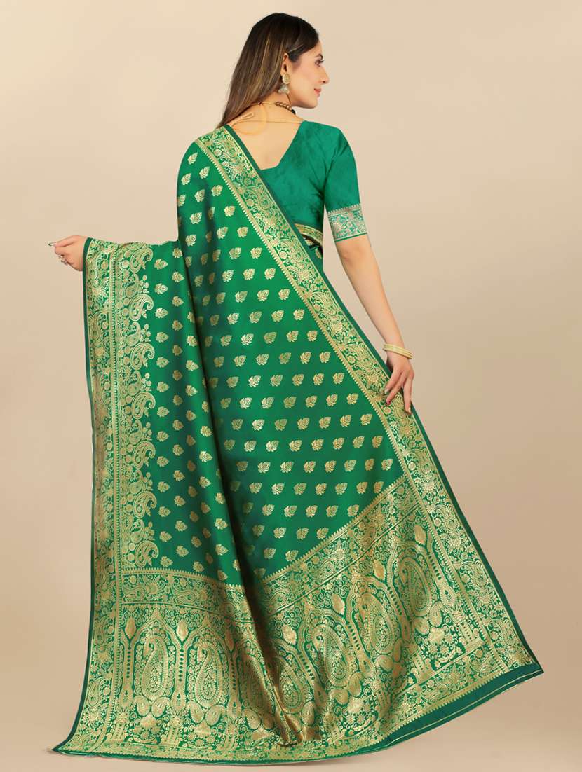 green jacquard banarasi saree with blouse - 19608913 - Standard Image - 2