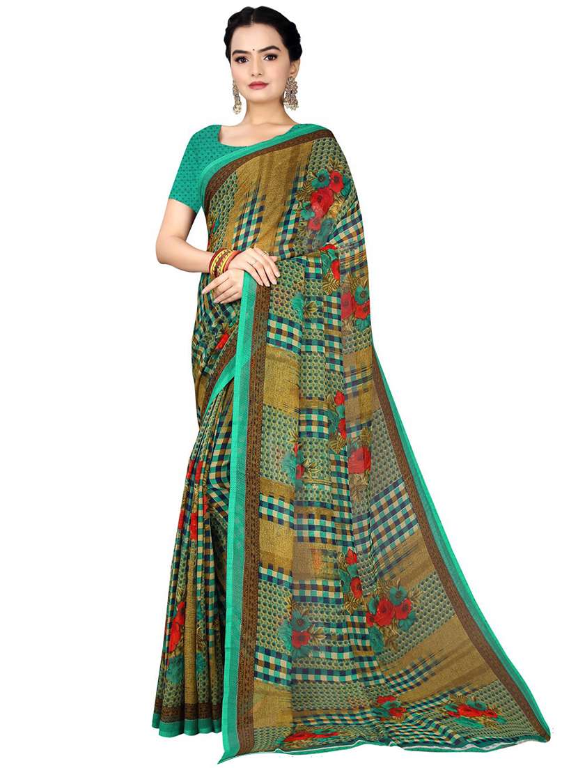 women's checks multi colored saree with blouse