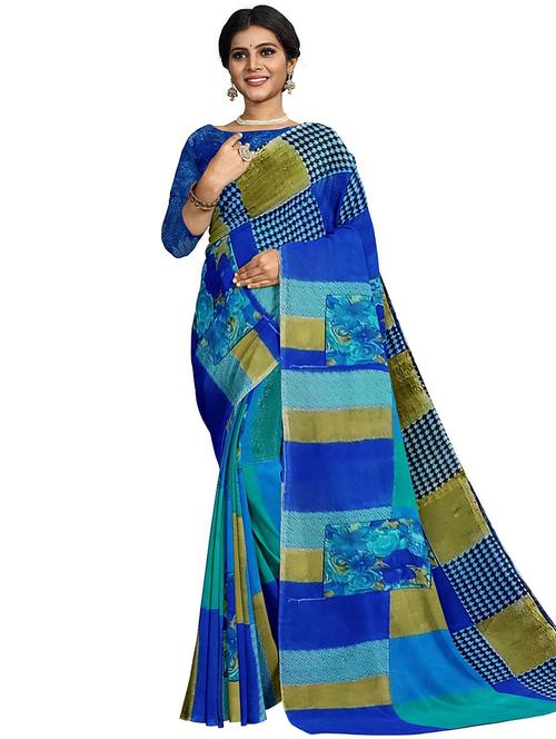 women's checks multi colored saree with blouse - 19614255 -  Standard Image - 0