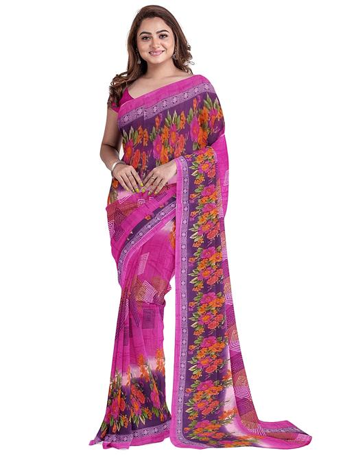 women's floral purple colored saree with blouse - 19614270 - Standard Image - 0