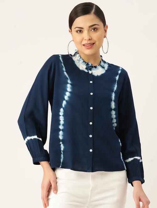 mandarin collar tie & dye regular shirt - 19615055 - Standard Image - 0