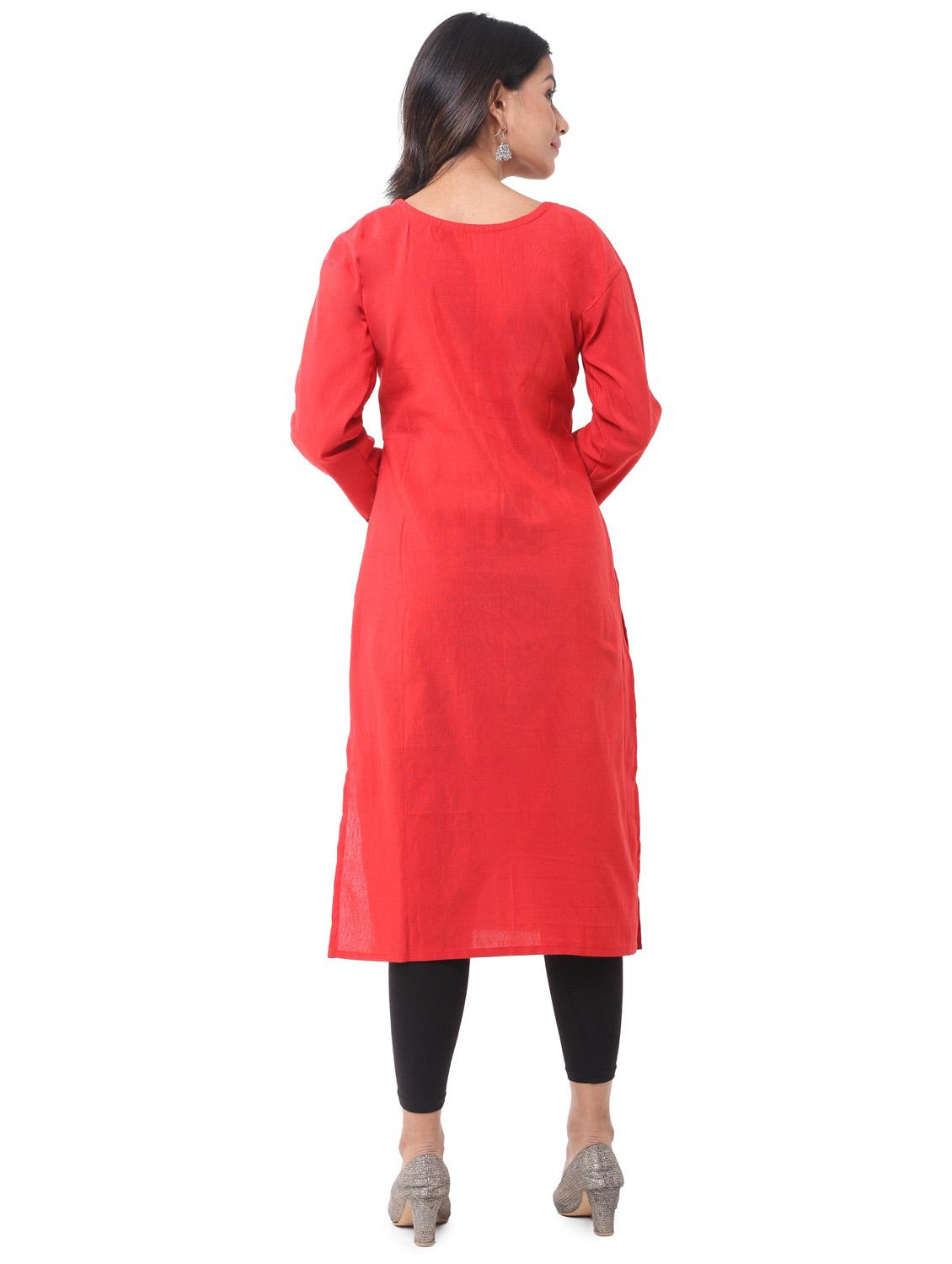 red cotton blend straight kurta - 19615193 - Standard Image - 2