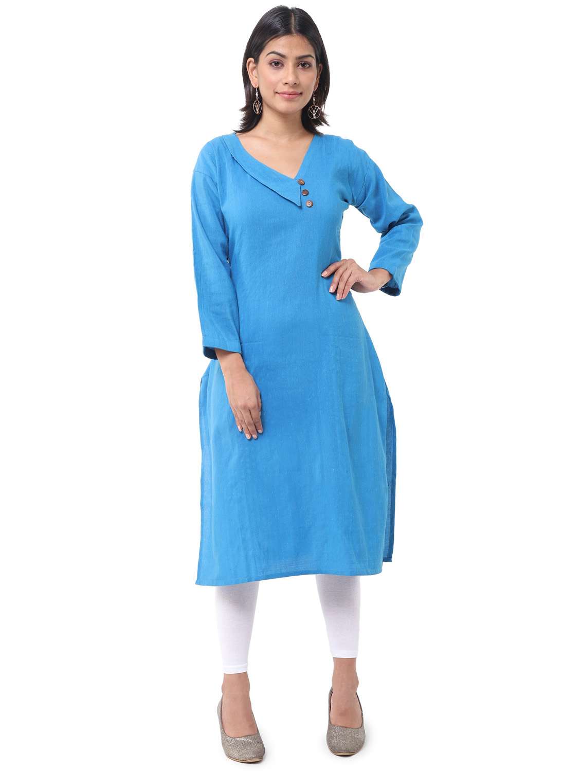 blue cotton blend straight kurta
