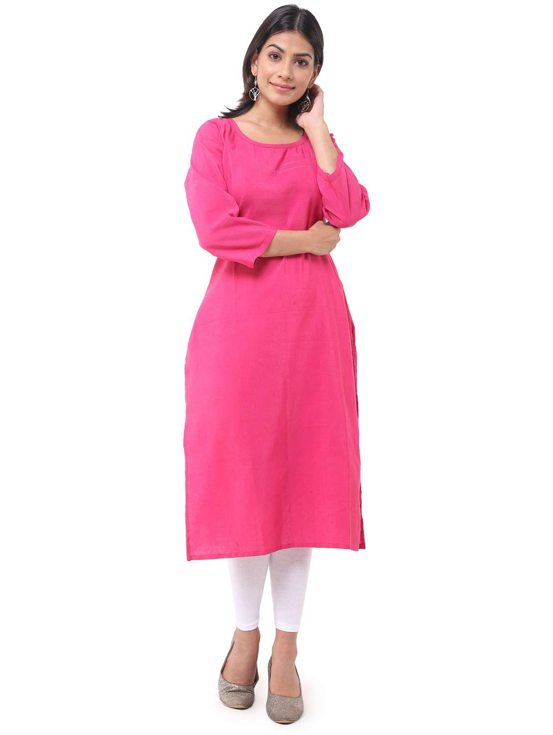 pink solid straight kurta