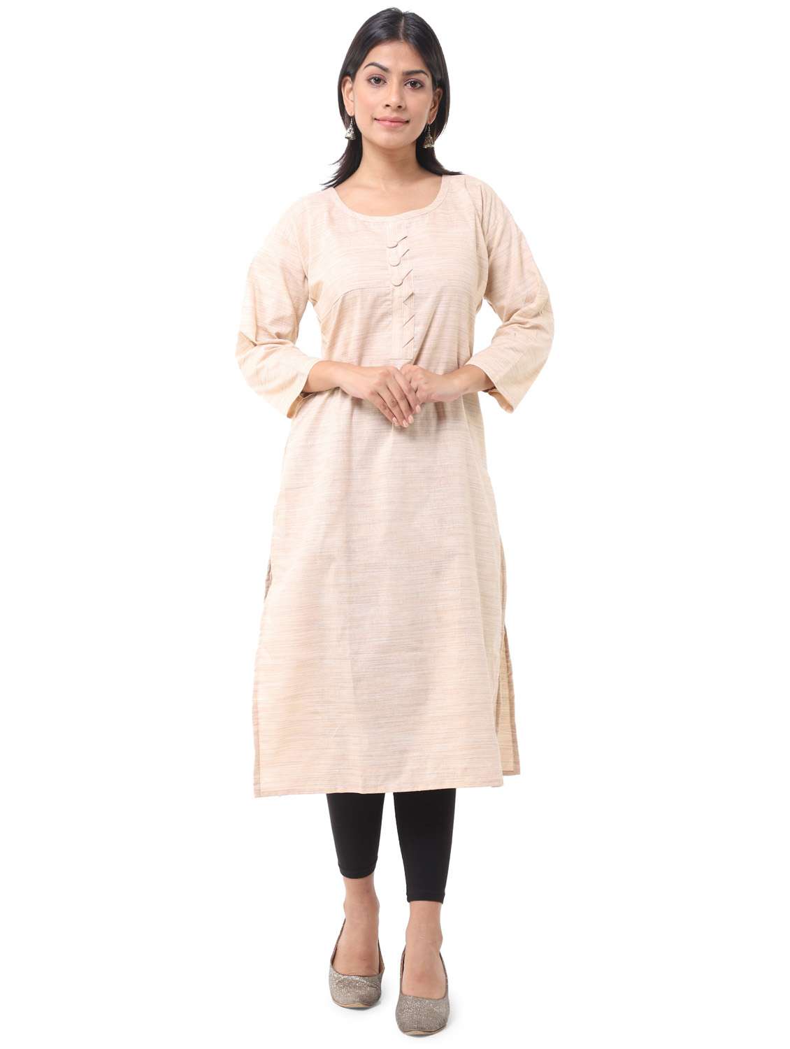 beige cotton blend straight kurta