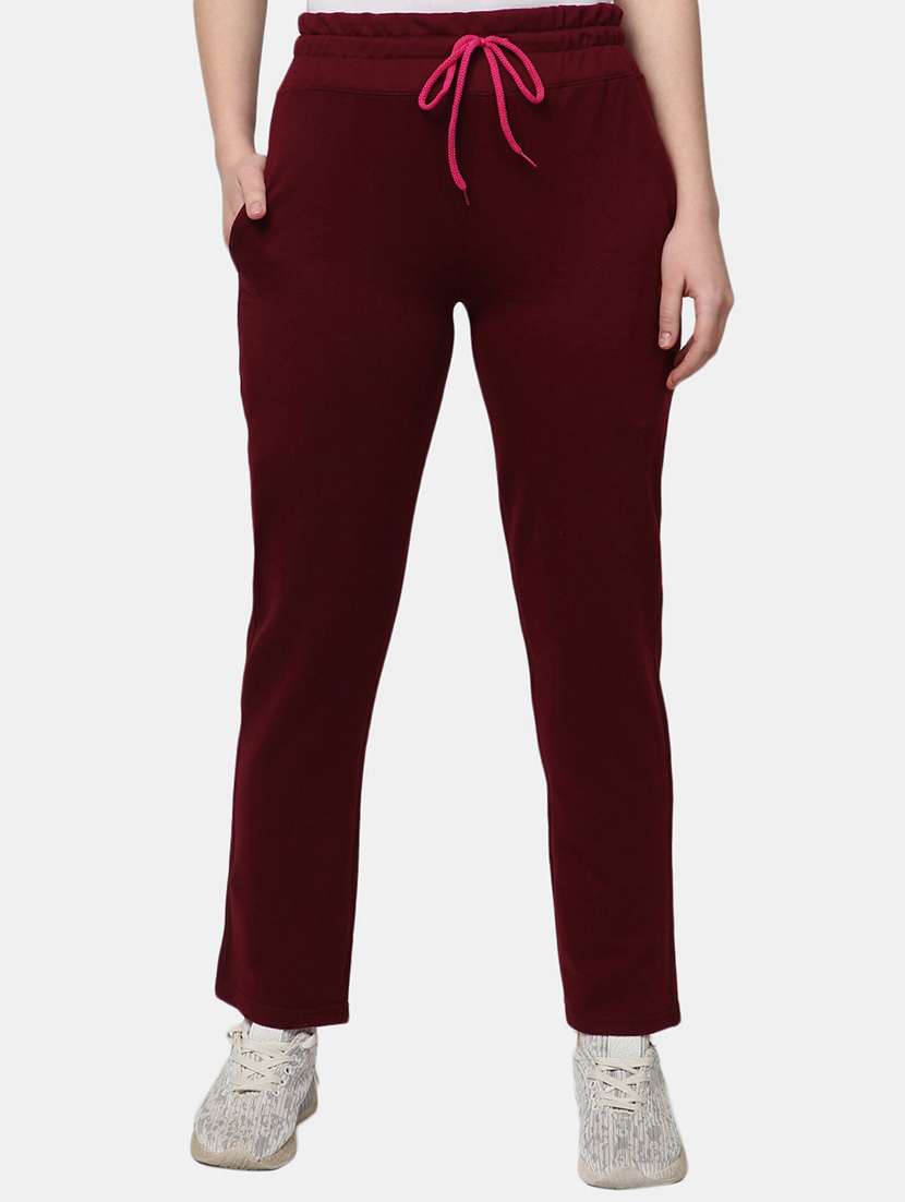 maroon mid rise solid track pant