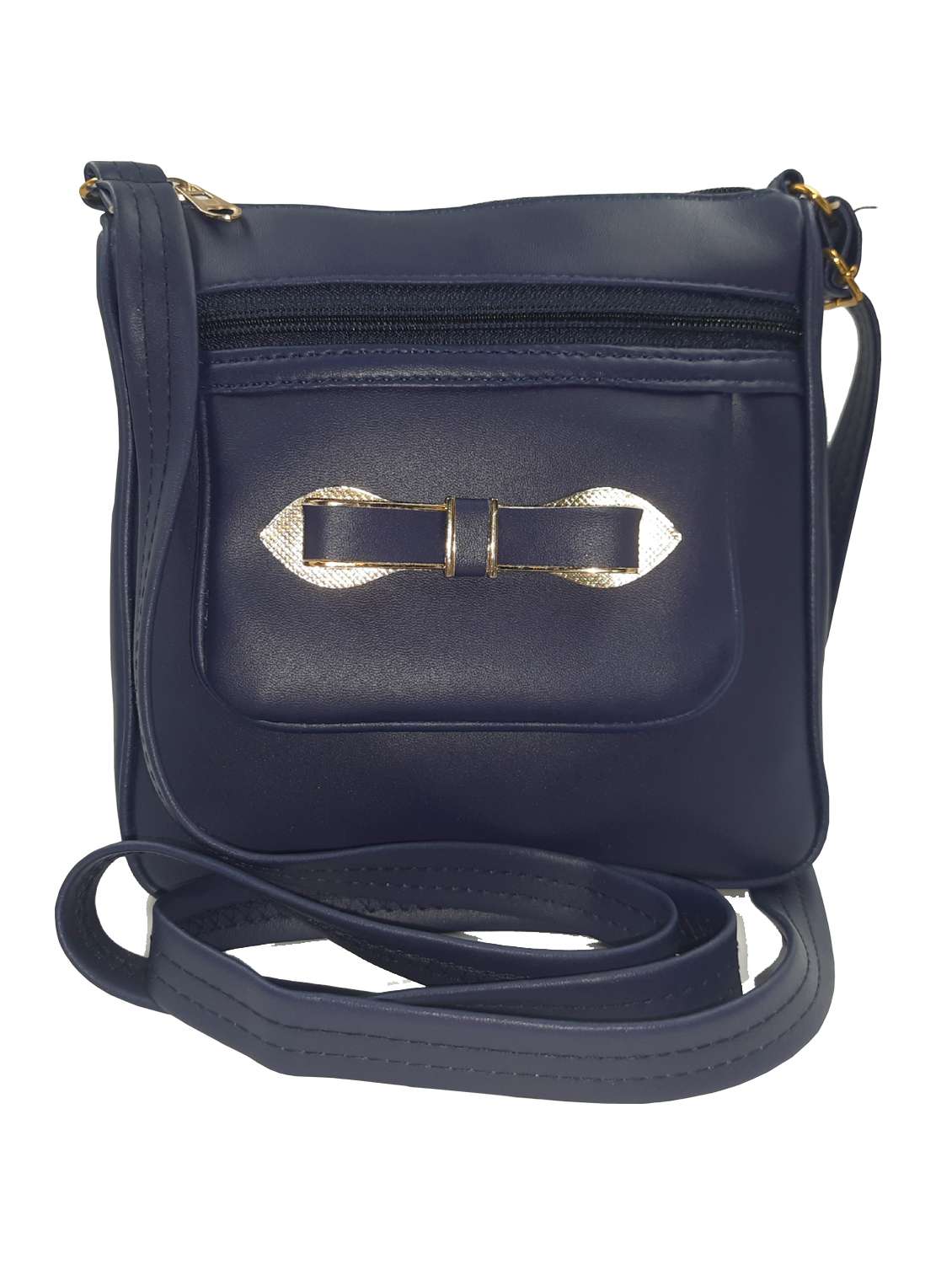 navy blue leatherette sling bag