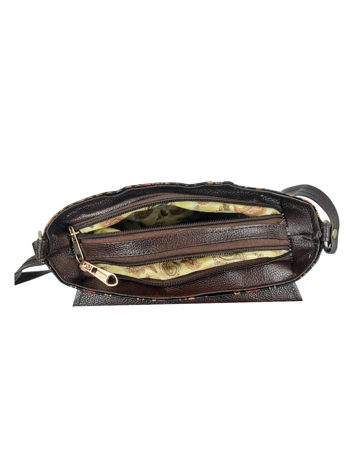 black printed leatherette sling bag - 19616185 - Standard Image - 2