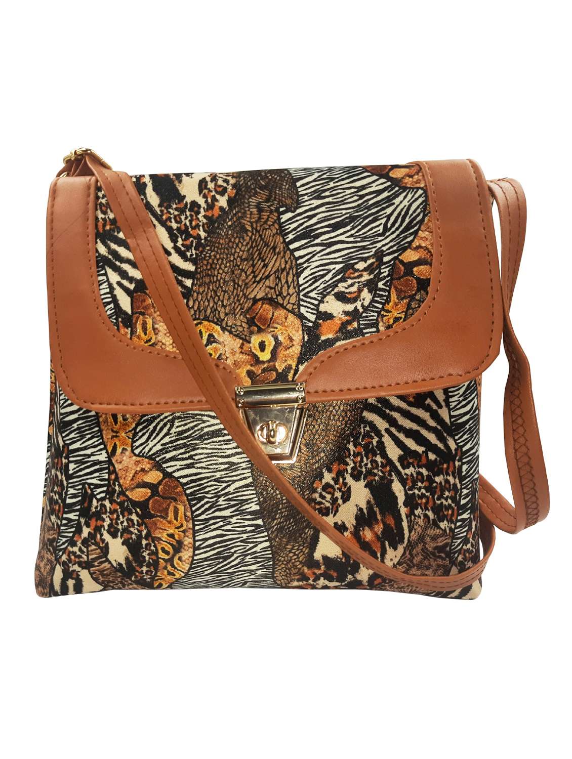 animal printed leatherette sling bag