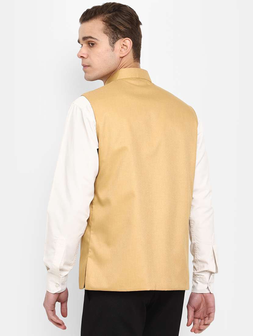 brown solid nehru jacket - 19616208 -  Standard Image - 2