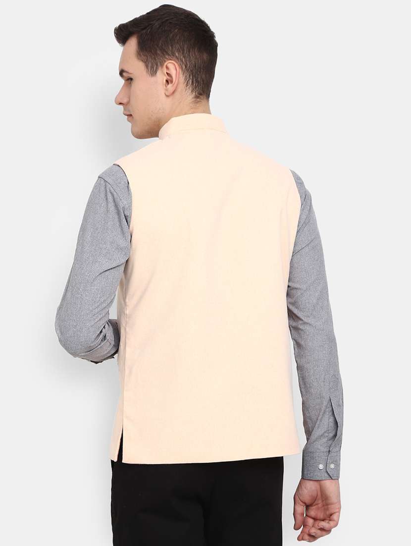 peach solid nehru jacket - 19616248 -  Standard Image - 2