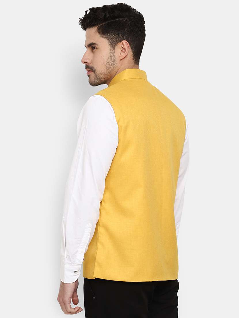 yellow solid nehru jacket - 19616250 -  Standard Image - 2