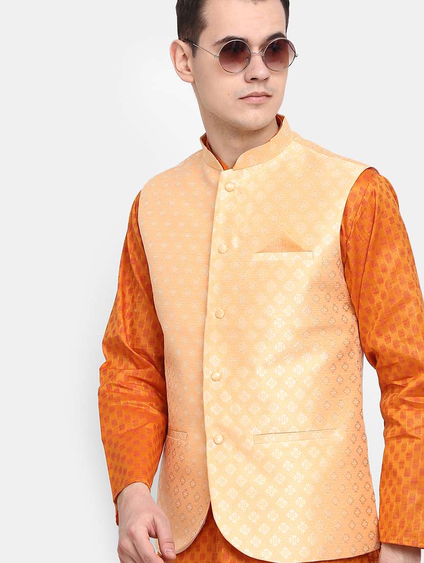 orange self design nehru jacket - 19616263 -  Standard Image - 2