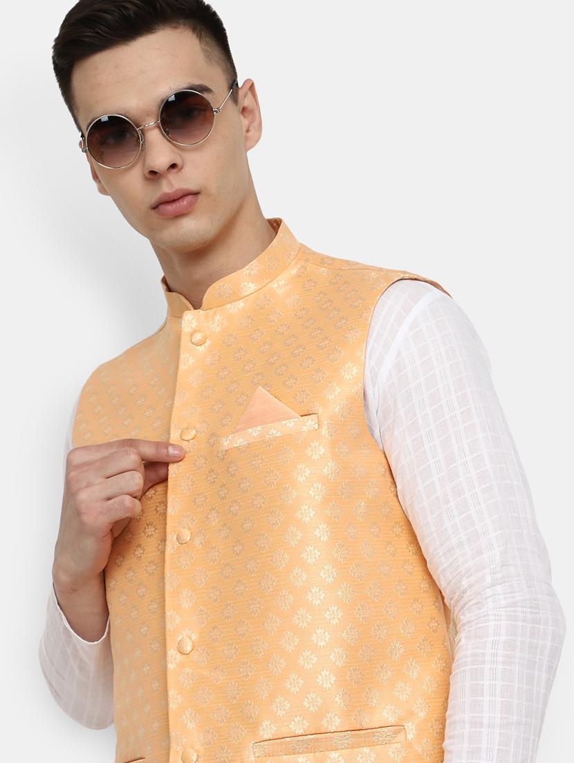 orange self design nehru jacket - 19616264 - Standard Image - 2