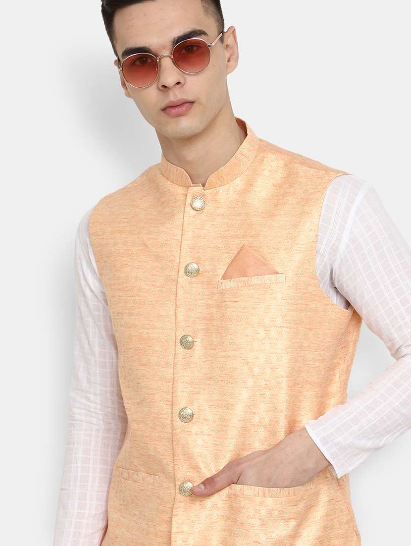 orange self design nehru jacket - 19616268 -  Standard Image - 2