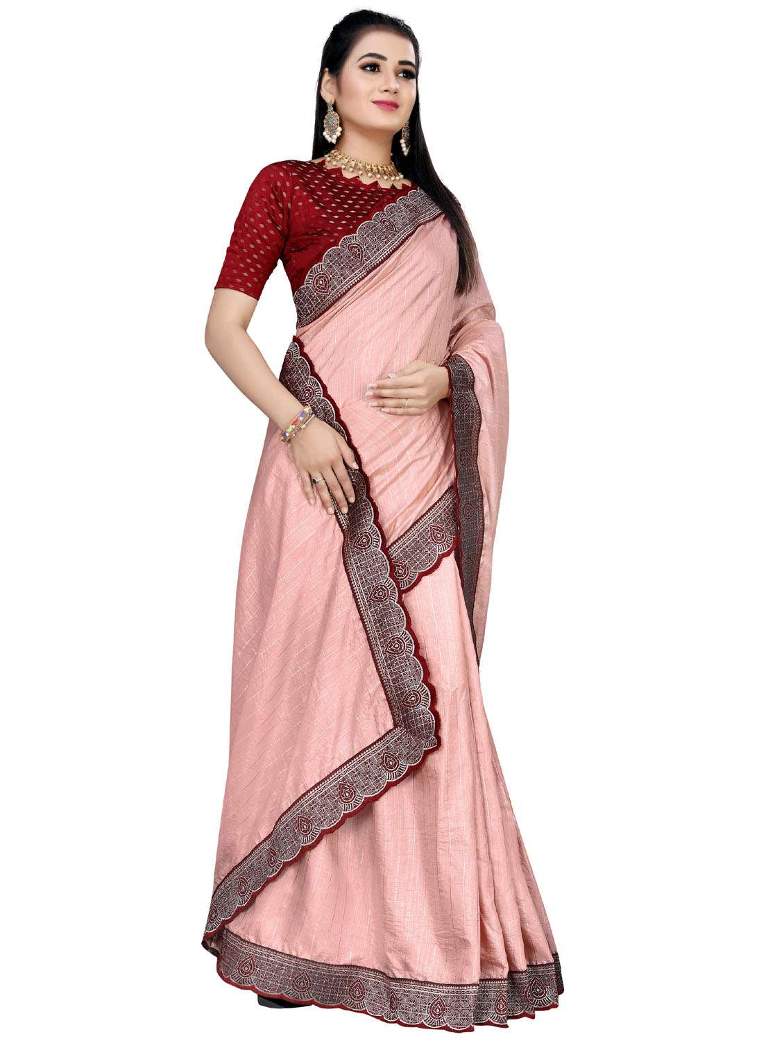 solid bordered saree with blouse - 19616360 - Standard Image - 2