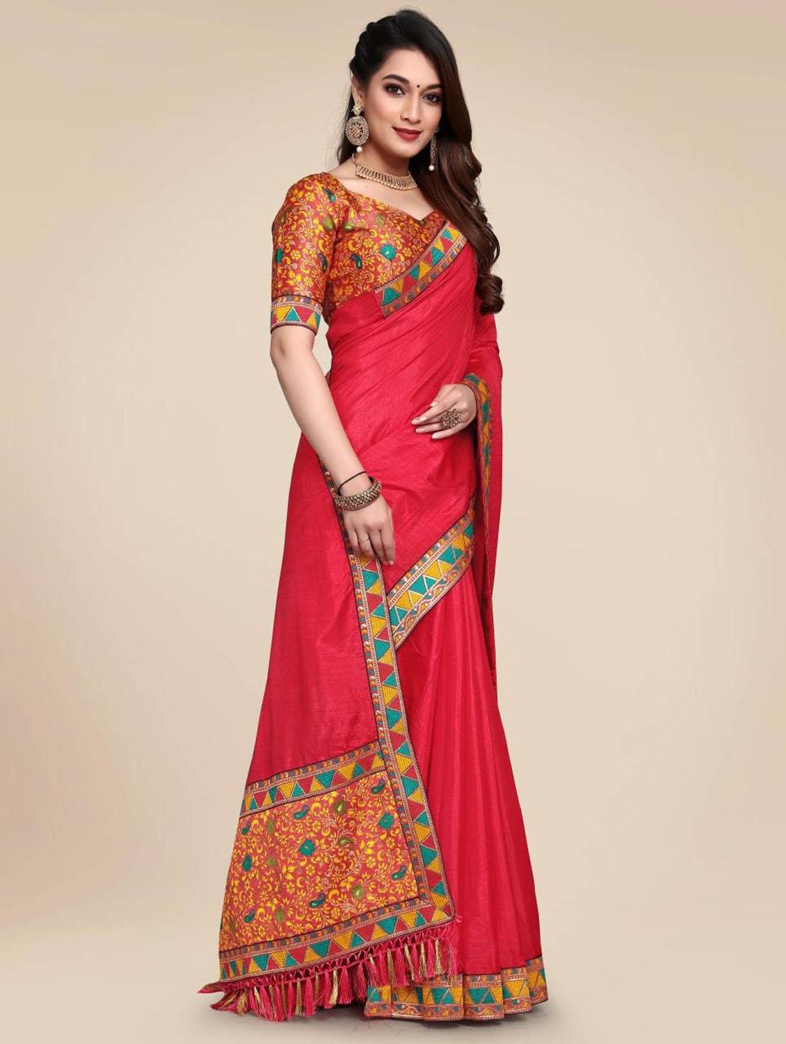 solid bordered saree with blouse - 19616411 - Standard Image - 2