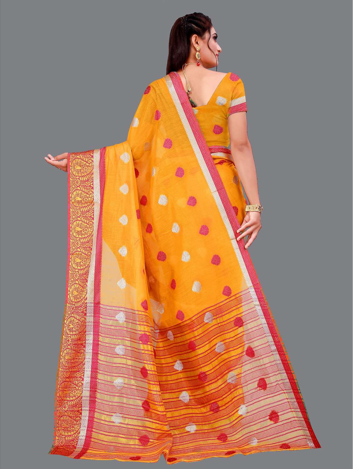 women's self design orange colored saree with blouse - 19616447 -  Standard Image - 2