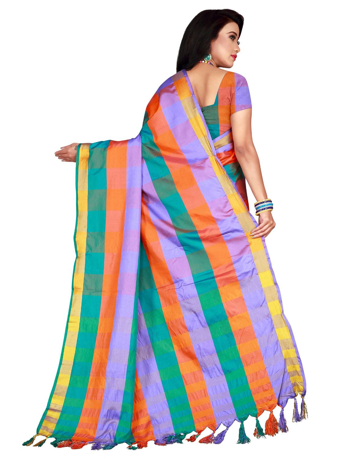 checked printed saree - 19616471 - Standard Image - 2