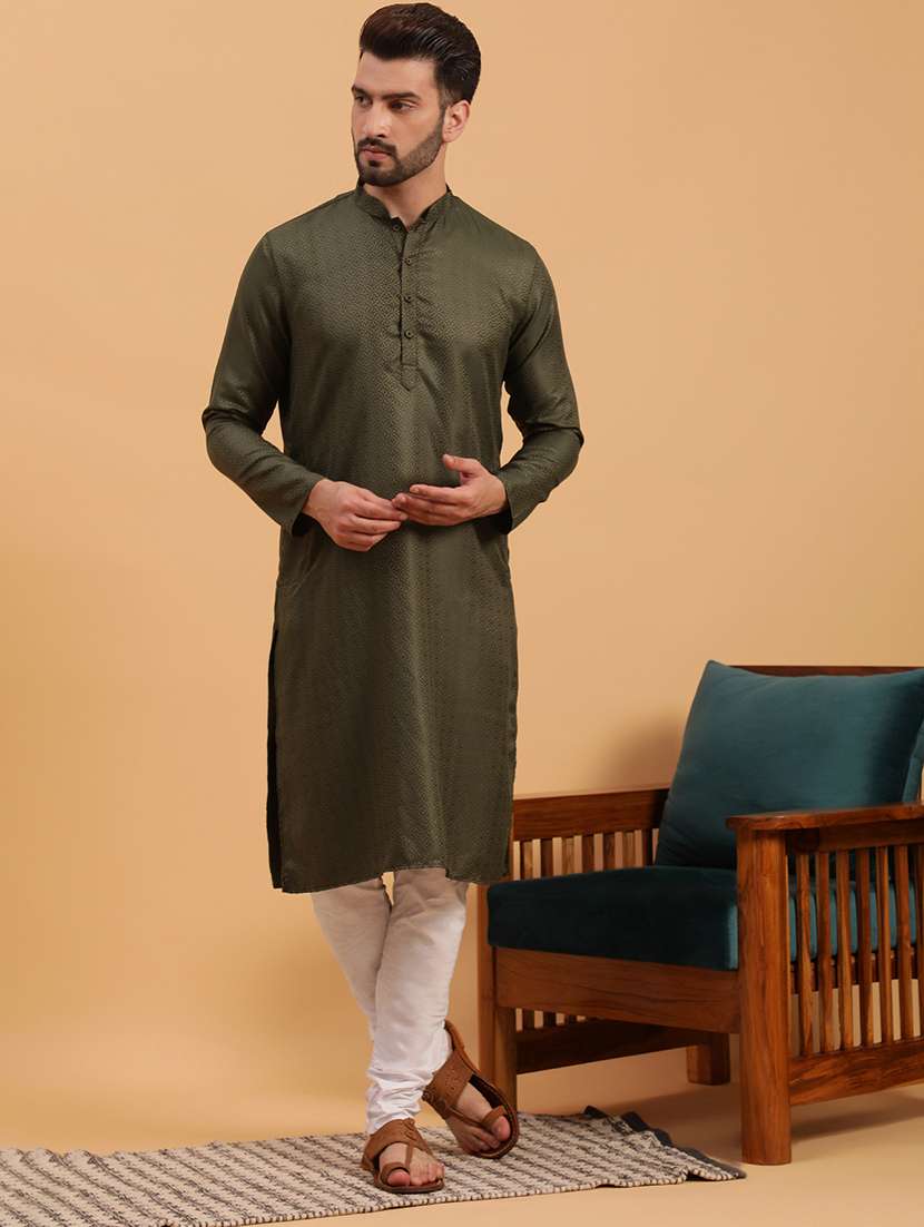 men self design kurta churidar ethnic wear set