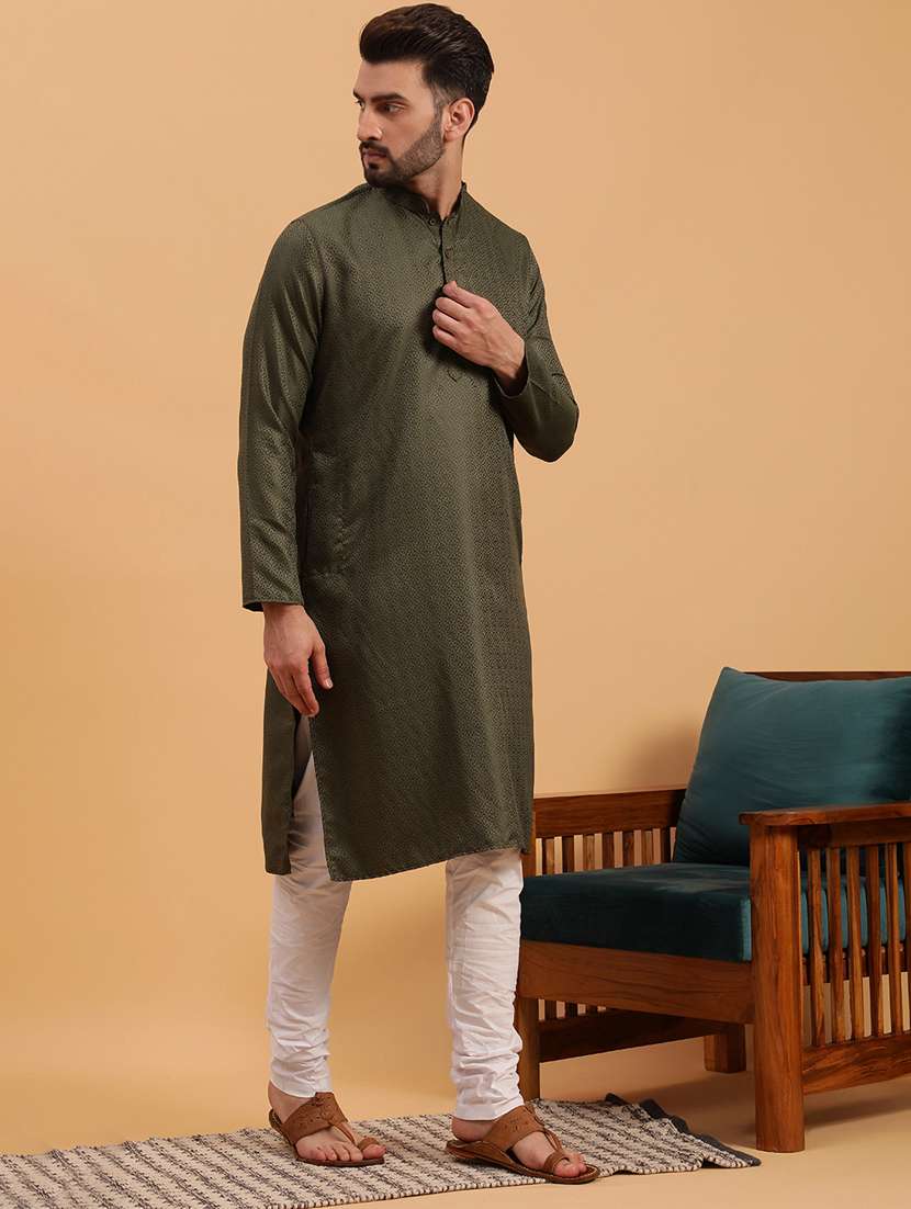 Men Self Design Kurta Churidar Ethnic Wear Set
