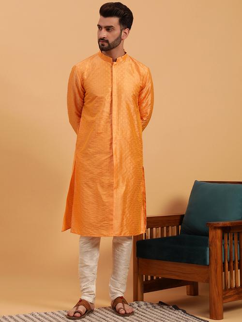 orange self design kurta pyjama ethnic wear set - 19616503 - Standard Image - 0