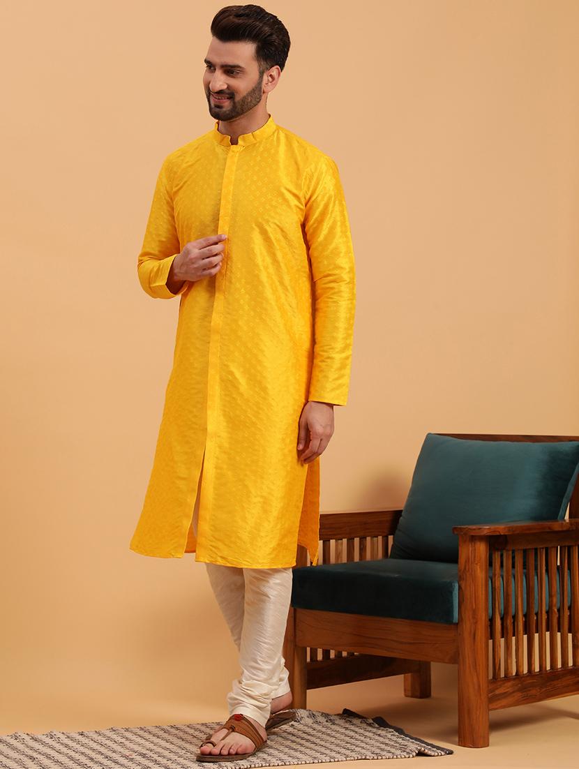 yellow self design kurta pyjama ethnic wear set - 19616505 - Standard Image - 2