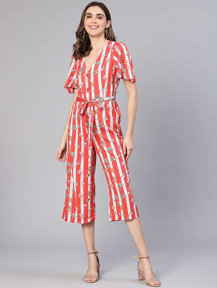 red striped 3/4 length jumpsuit