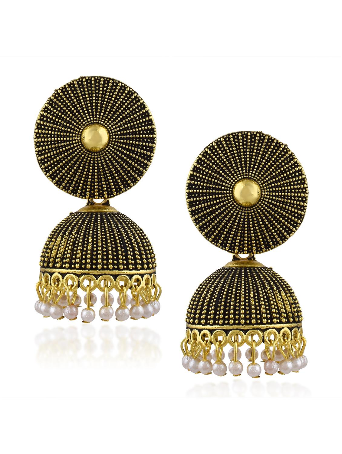 brown brass jhumka earring - 19618285 - Standard Image - 2