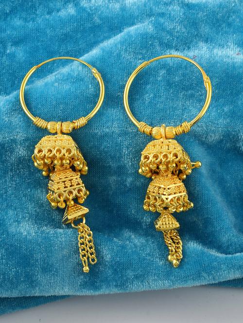 yellow brass jhumka earring - 19618287 -  Standard Image - 0