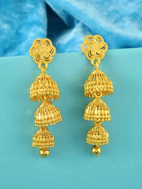 yellow brass jhumka earring - 19618288 - Standard Image - 0