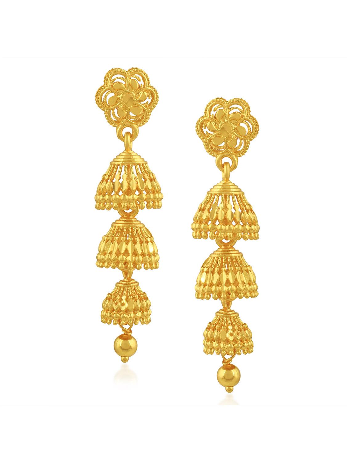 yellow brass jhumka earring - 19618288 - Standard Image - 2