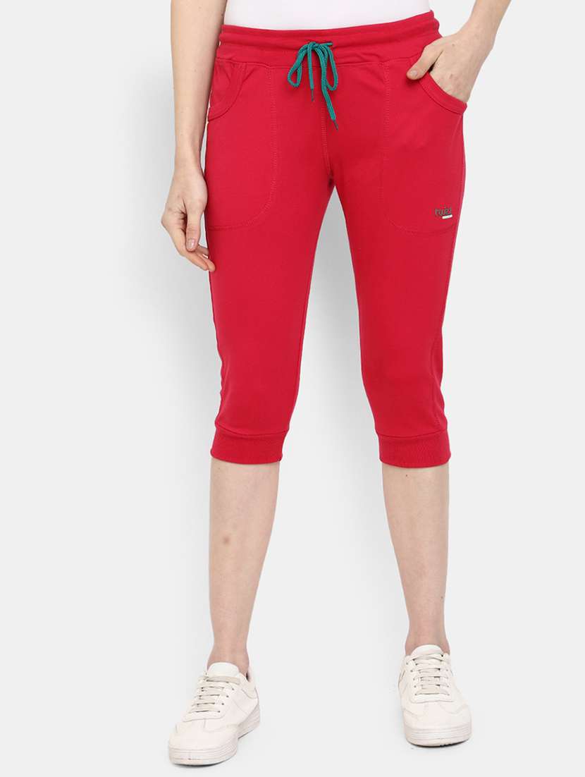 pink cotton regular capri with drawstring