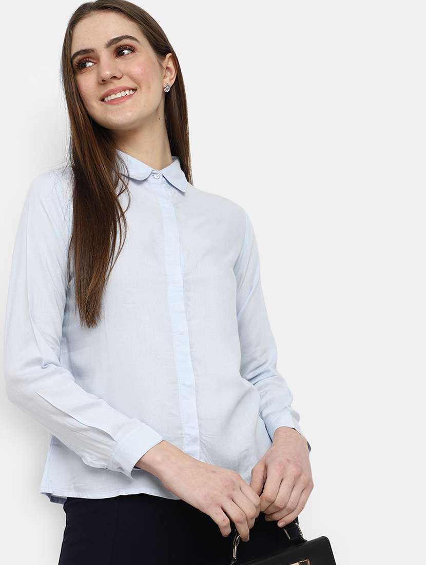 women shirt collar solid regular shirt - 19620043 -  Standard Image - 2