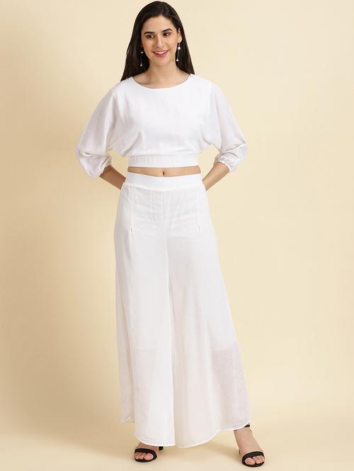 round neck solid top and palazzos set co-ord - 19620564 -  Standard Image - 0