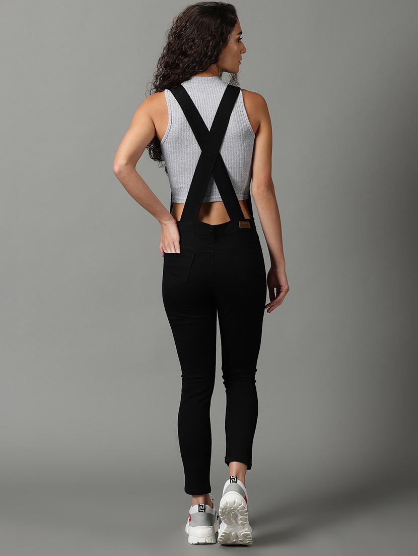 v neck solid dungaree jumpsuit - 19621550 - Standard Image - 2