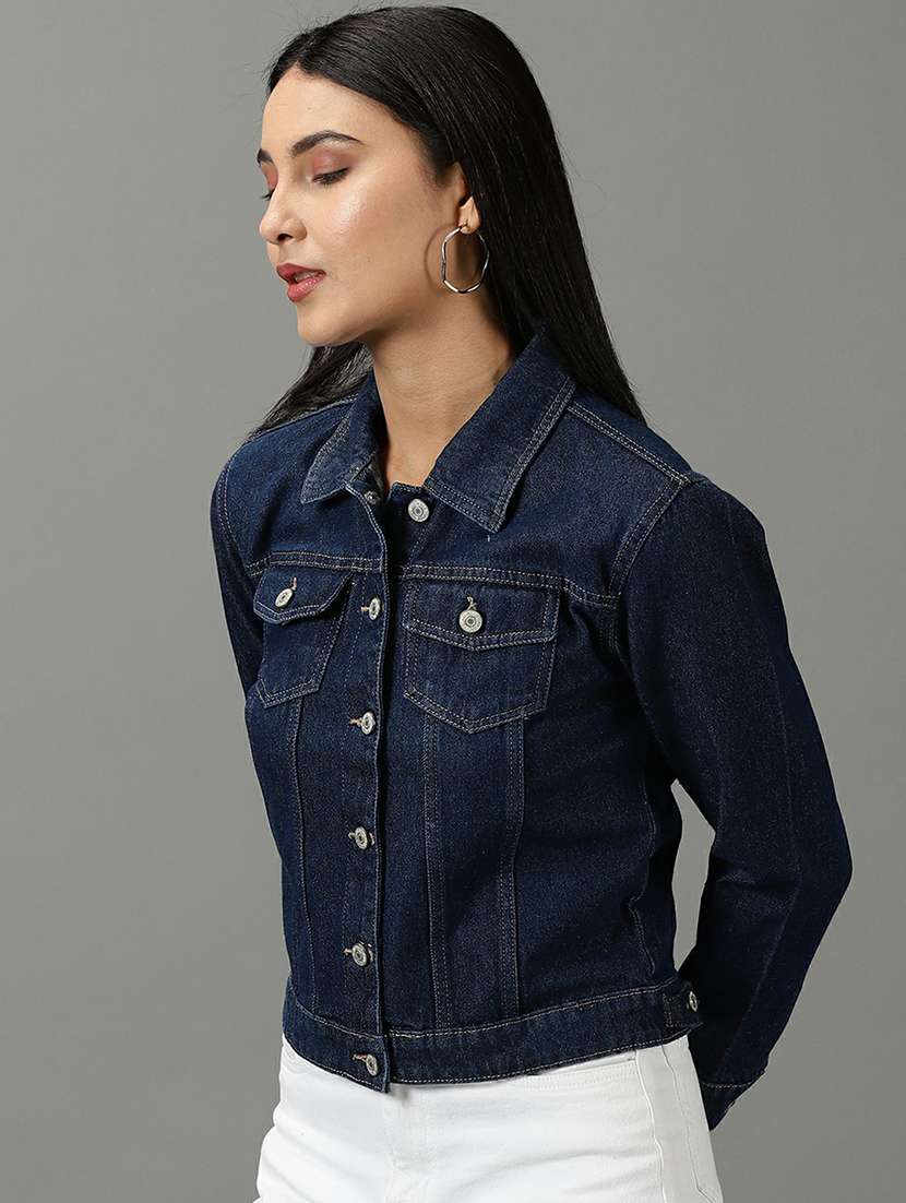 spread collar solid denim jacket - 19621797 -  Standard Image - 2