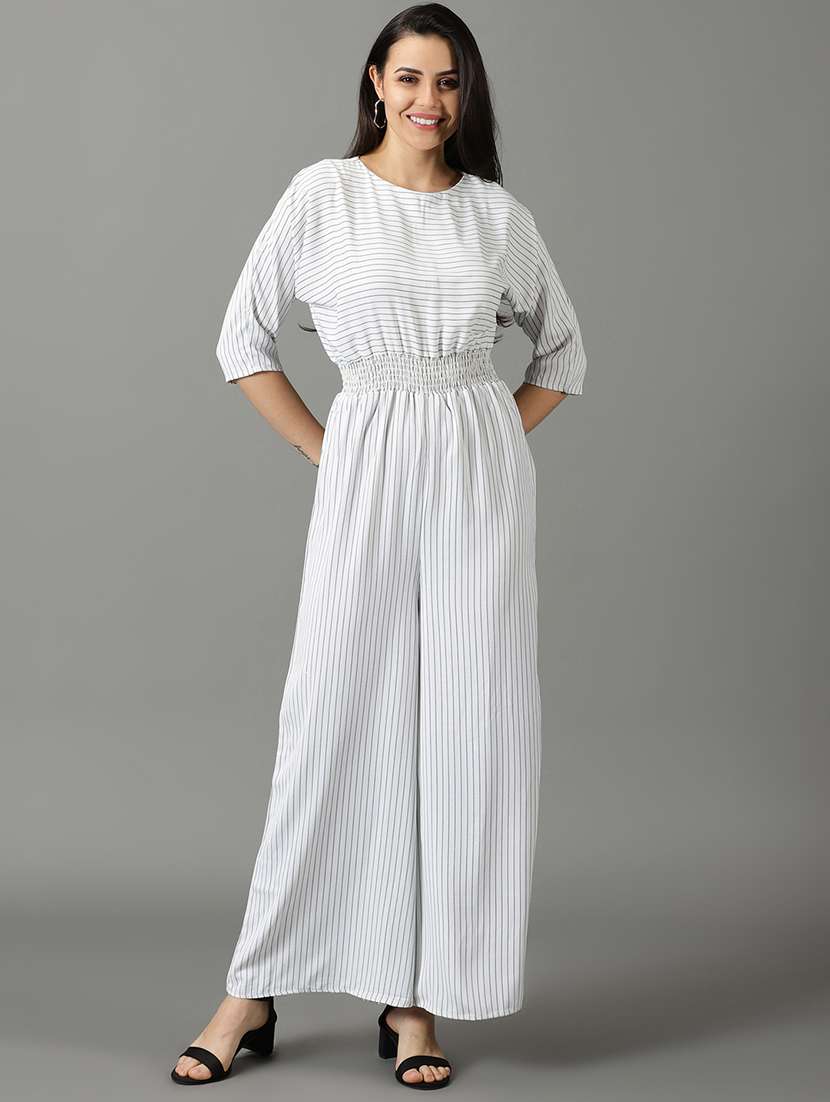 stripes printed full length jumpsuit