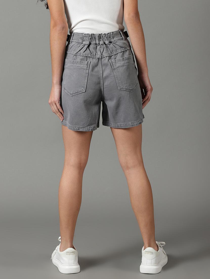 mid rise solid denim shorts - 19621874 - Standard Image - 2