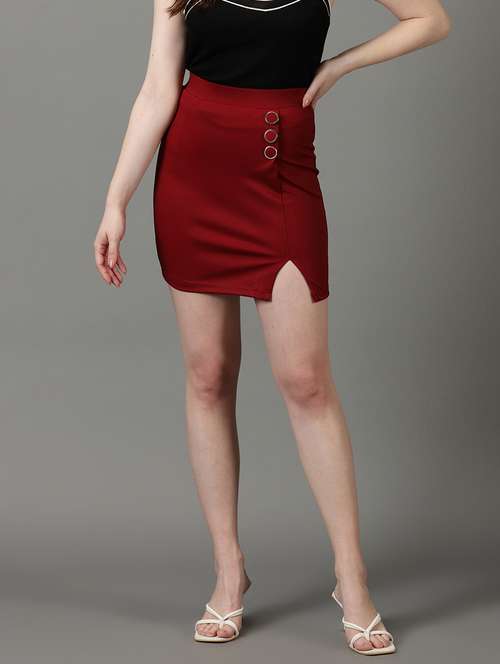 mid rise button detail side slit skirt - 19621886 - Standard Image - 0
