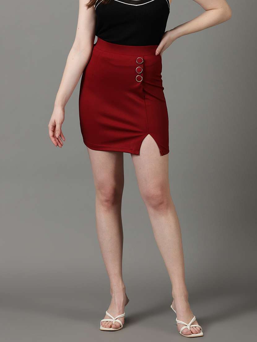 mid rise button detail side slit skirt - 19621886 - Zoom Image - 0