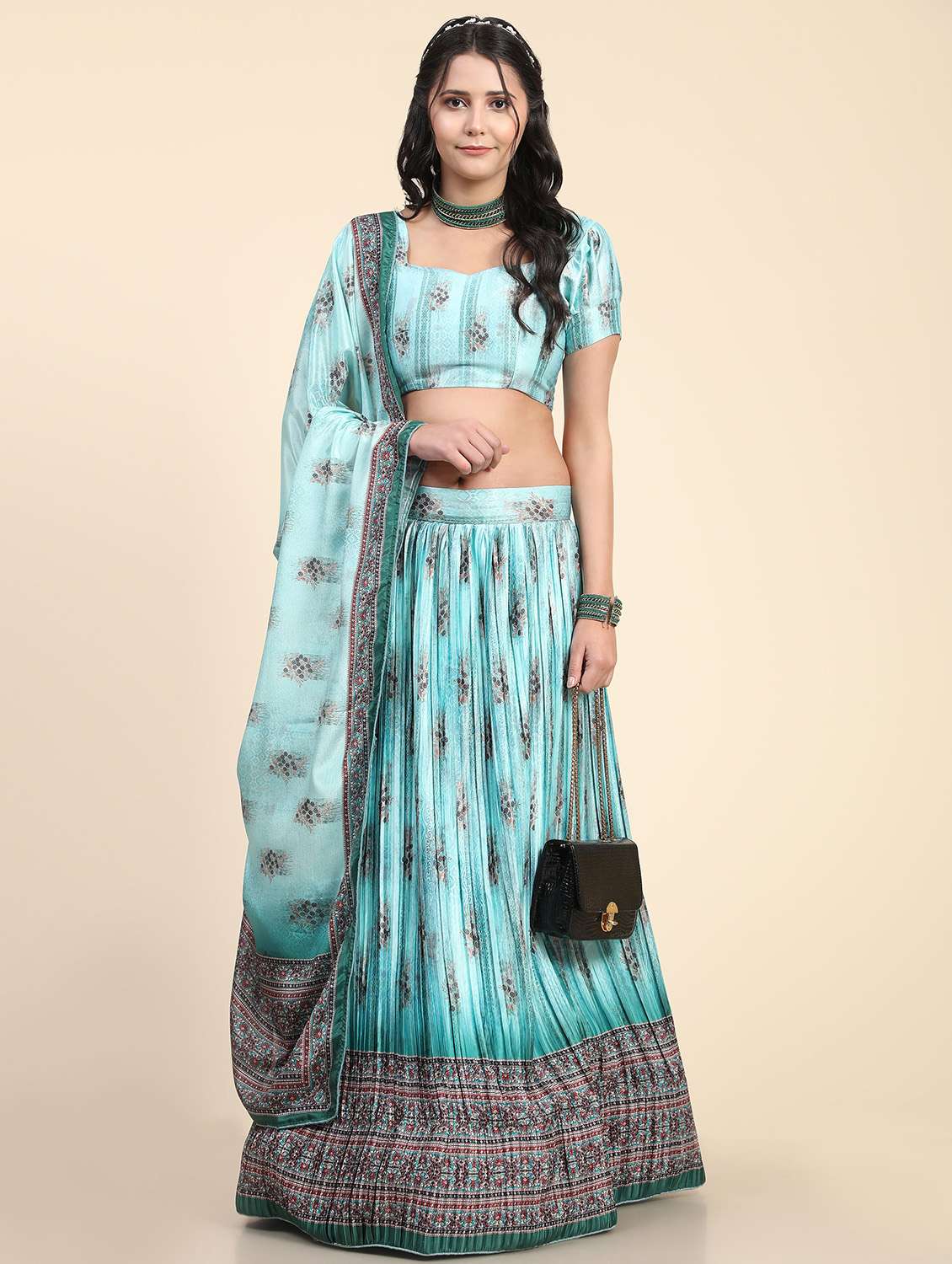 printed flared semi stitched lehenga - 19622048 - Zoom Image - 0