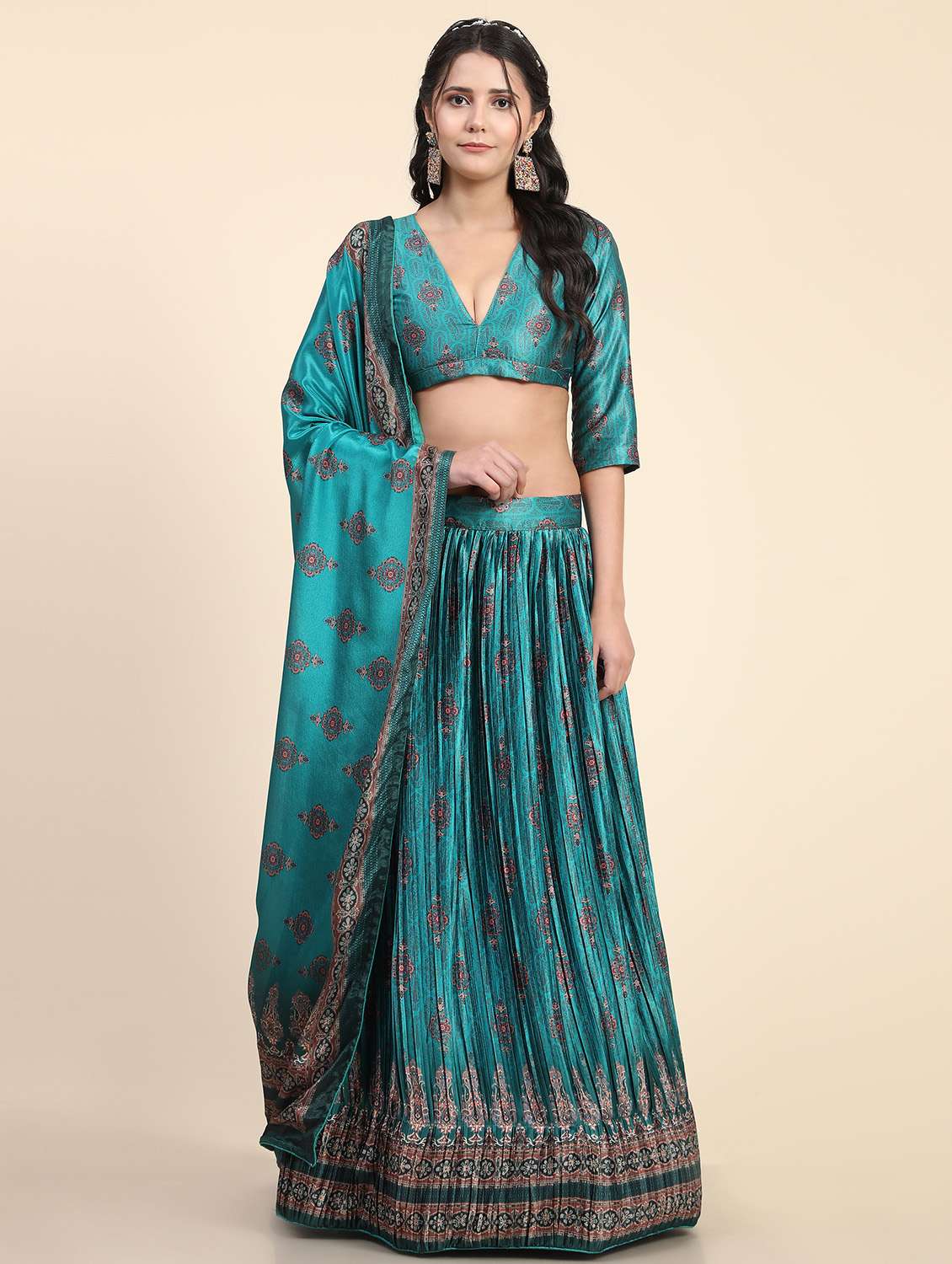 printed flared semi stitched lehenga