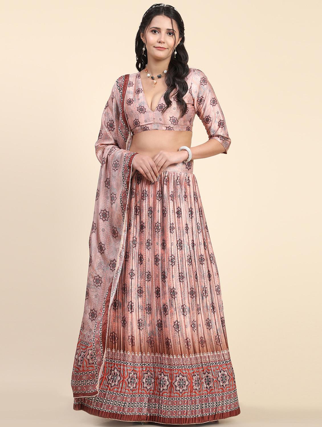printed flared semi stitched lehenga - 19622053 -  Zoom Image - 0