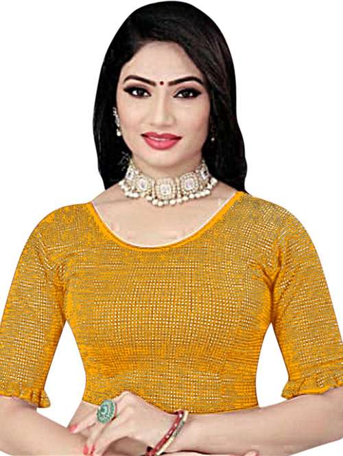 women gold self design stitched blouse