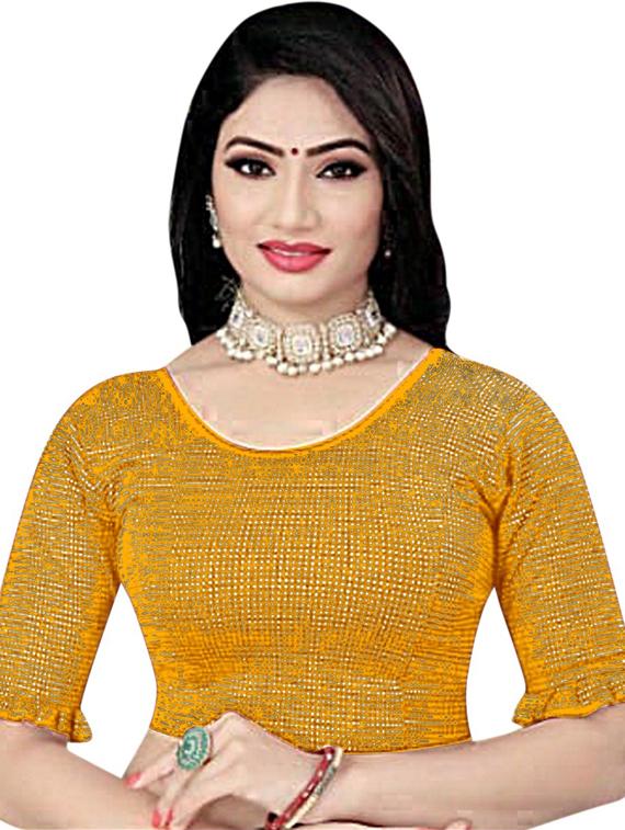 women gold self design stitched blouse - 19622664 -  Zoom Image - 0