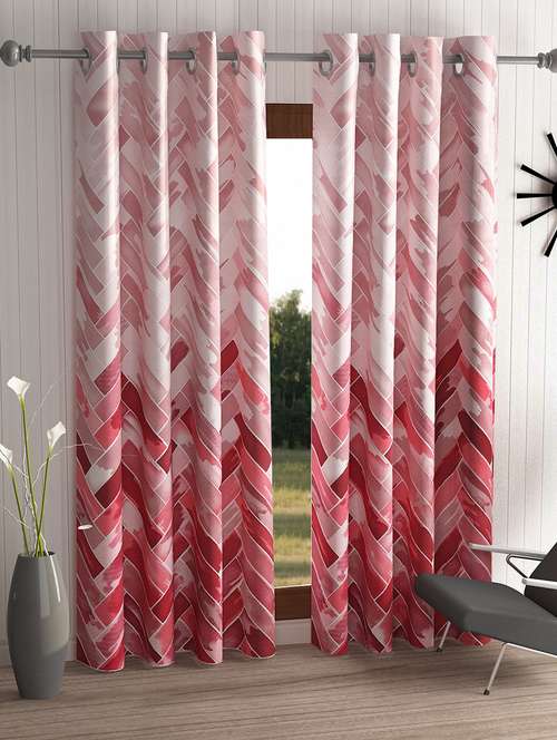 home sizzler 2 pieces geometrical panel eyelet polyester door curtains - 7 feet, maroon - 19625689 -  Standard Image - 0