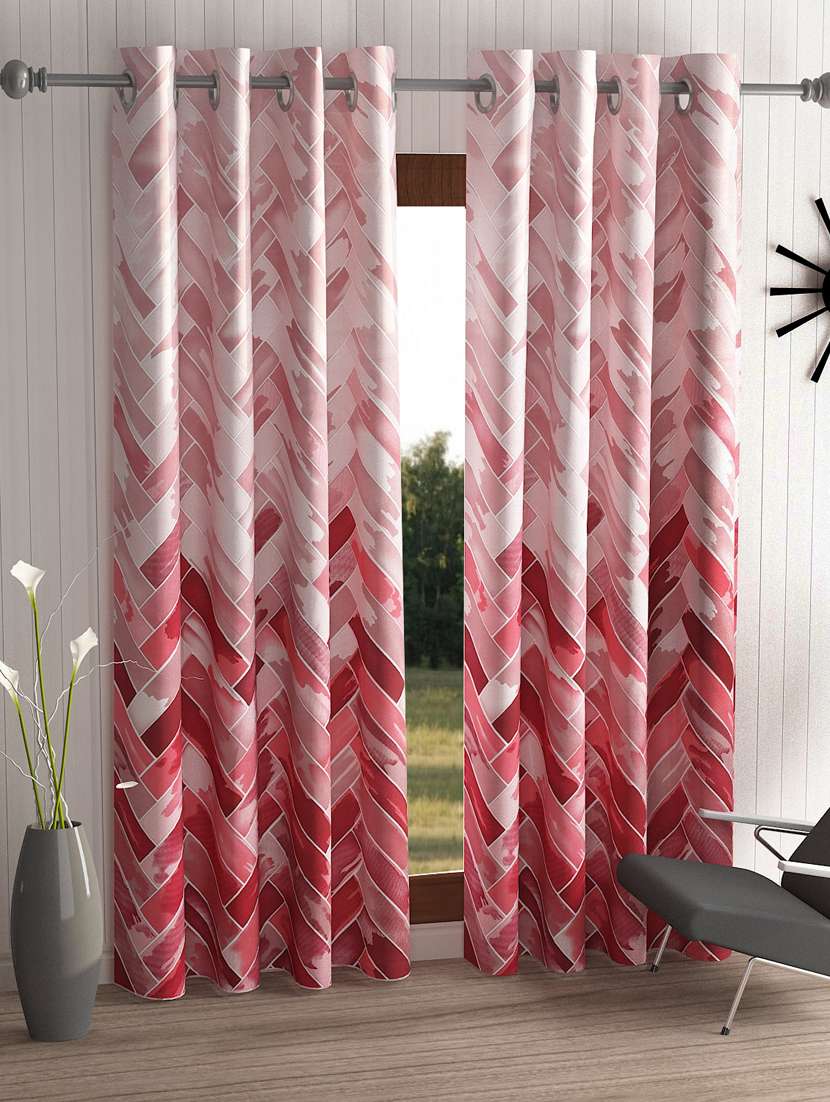 home sizzler 2 pieces geometrical panel eyelet polyester door curtains - 7 feet, maroon