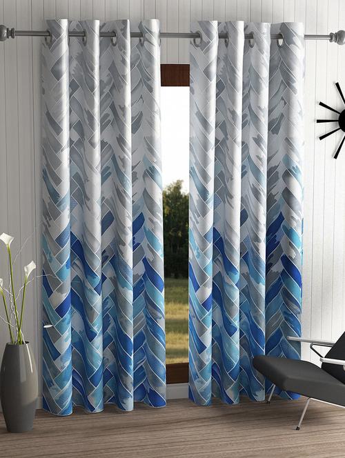home sizzler 2 pieces geometrical panel eyelet polyester door curtains - 7 feet, blue - 19625691 - Standard Image - 0